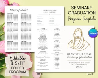 Seminary Graduation Program - Minimalist Art, Simple Editable Canva Template, Digital Download