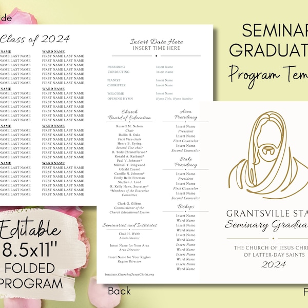 Seminary Graduation Program - Minimalist Art, Simple Editable Canva Template, Digital Download