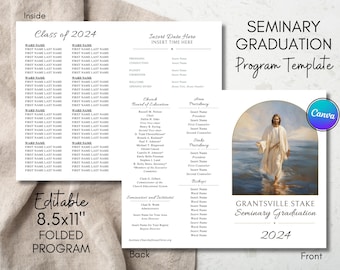 Seminary Graduation Program, Simple Editable Canva Template, Digital Download