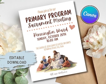 Primary Program Invitation - Children's Sacrament Meeting - Editable Invitation - Instant Download - Canva - Jesus and Children