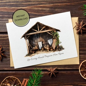 Lassen Sie jedes Herz ihm Raum vorbereiten - Weihnachten druckbar - digital druckbar - sofortiger Download - Christliche Kunst - Jesus - Stall - Geschenk