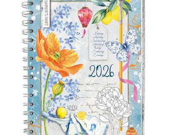Diario de Daphne 2026, una agenda acogedora para amantes del papel con pegatinas, cintas washi, marcapáginas ¡y mucho más! Calendario para llevar un diario.