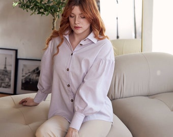 Chemises en lin pour femmes grandes tailles, Chemisier en lin blanc pour femmes, Chemise oversize à manches longues, Chemise classique, Chemise à col pour femmes, Chemise boutonnée en lin