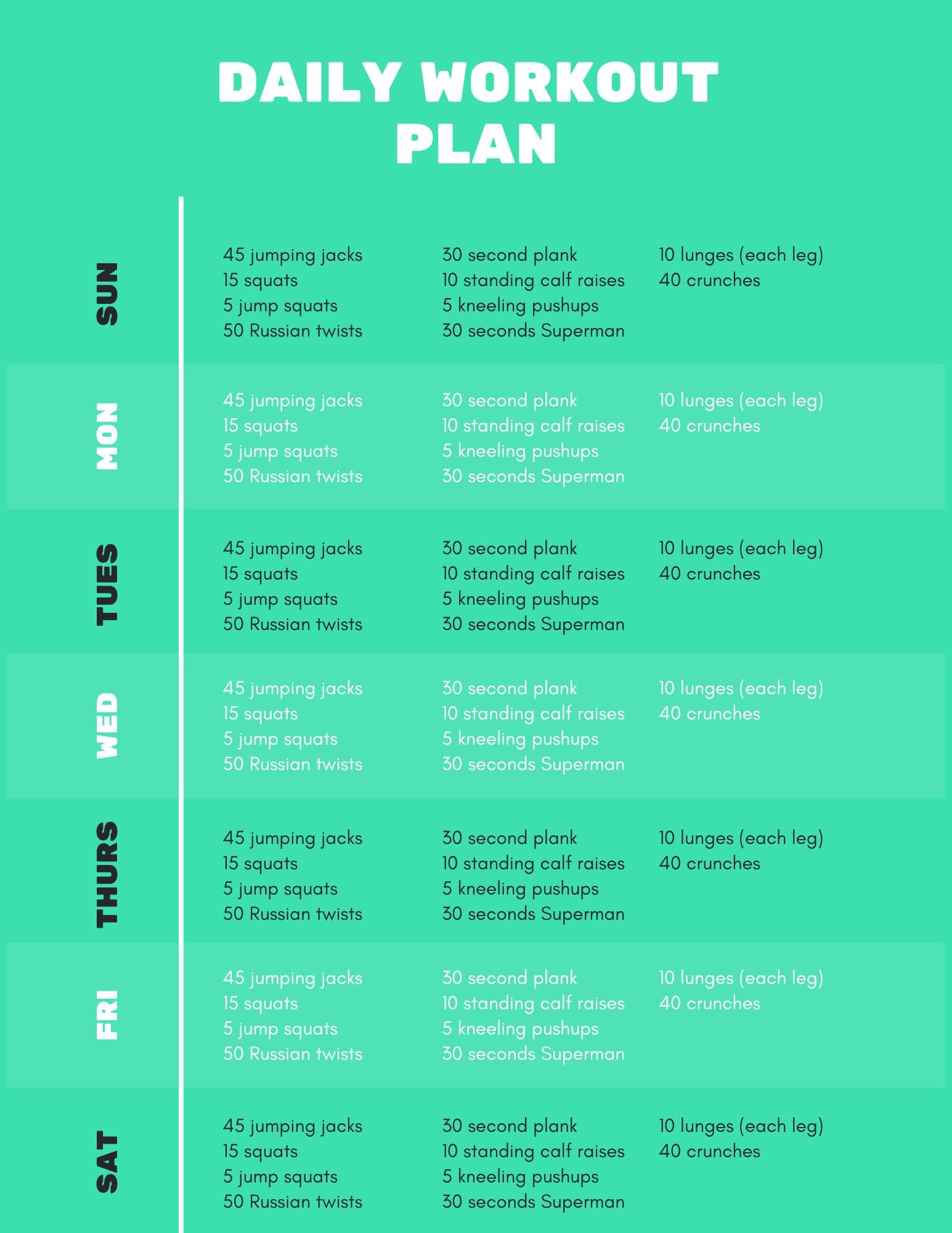 Workout Plan Sheet Etsy