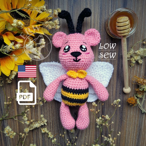 BEEBEAR Pattern low sew / Cute Amigurumi Bear with moveable wings and atenna pattern / spring