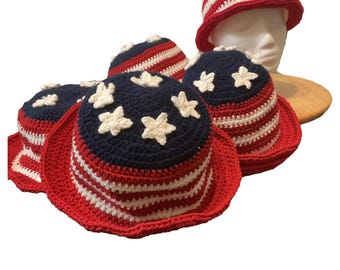 4th of July Crochet Hat with White Stars