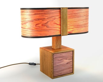 Wooden lamp "Vetrina", table lamp, bedside lamp, red light, warm light, coziness, light, decorative lamp, oak, veneer lamp