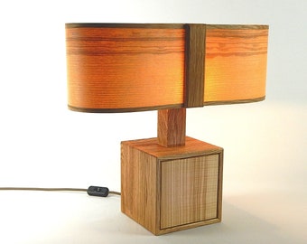 Table lamp "Vetrina", bedside lamp, wooden lamp, warm light, coziness, wood art, decorative lamp, oak, olive ash, veneer lamp