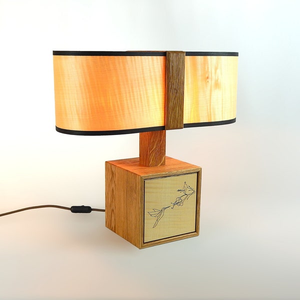 Lampe en bois « Vetrina », lampe de placage, lampe de table en bois, lampe de chevet, lumière chaude, confort, lampe décorative, chêne, érable, colibri