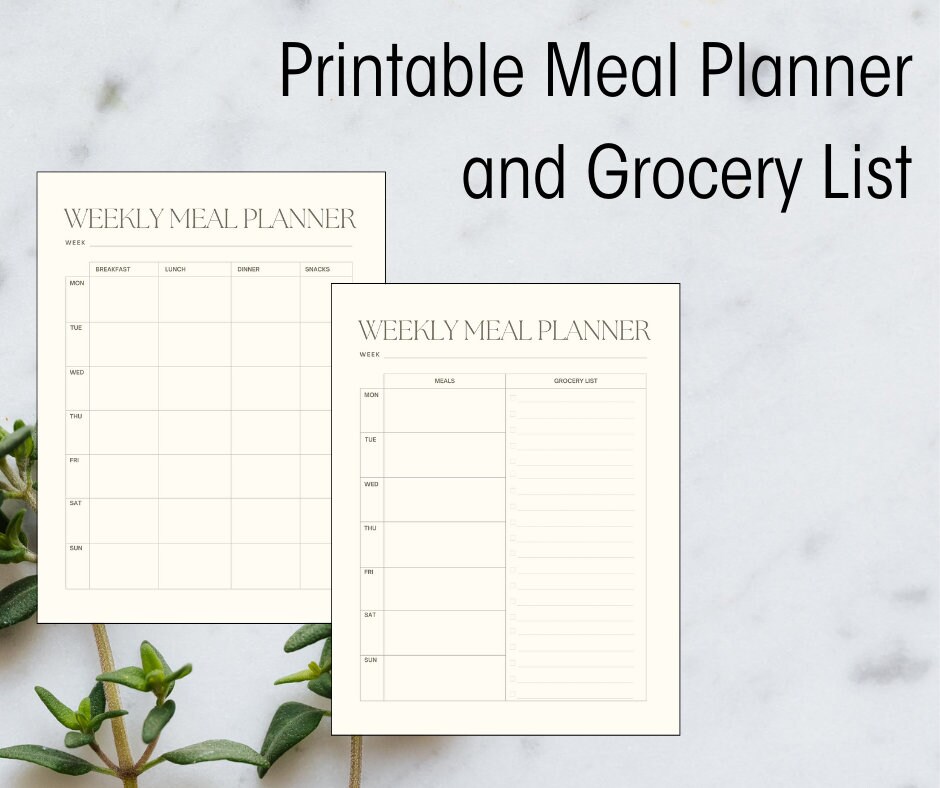 Minimalist Meal Planner Printable Meal Plan Weekly Meal Plan Template ...
