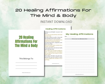 20 Positive Affirmations For Healing The Mind & Body Instant Printable Download