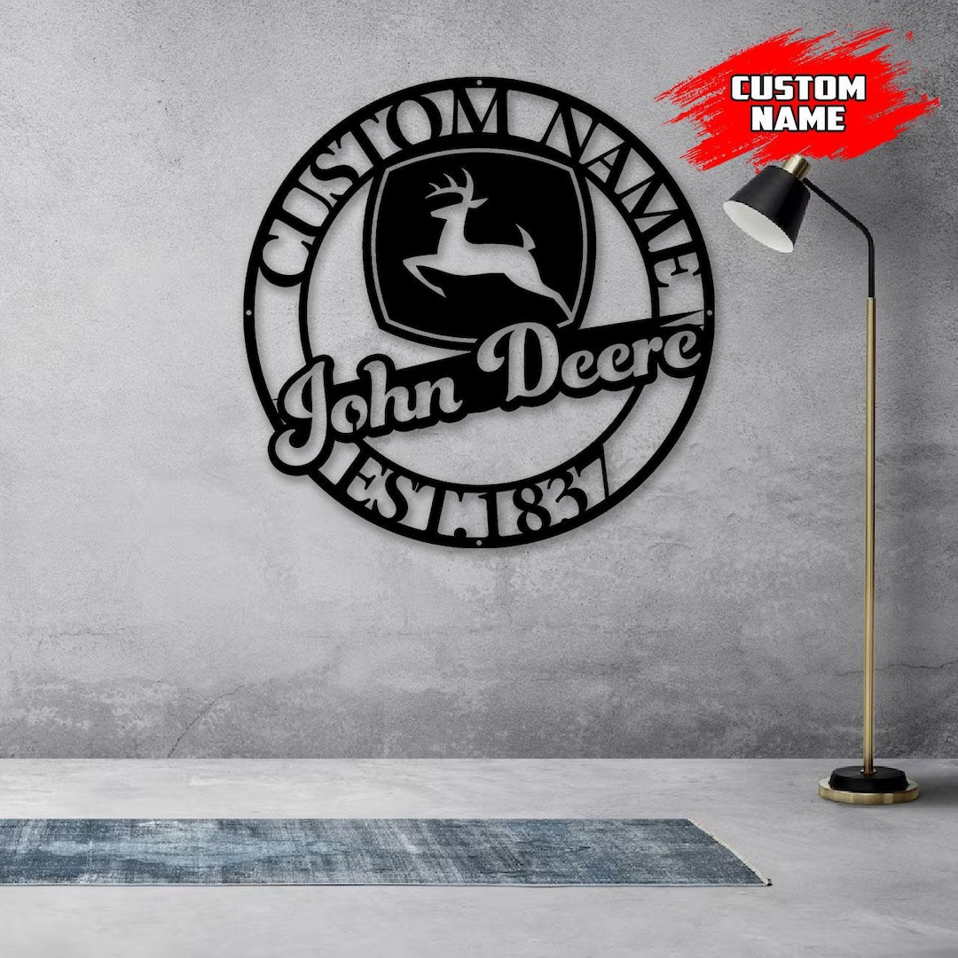 John Deere Logo Personalized Metal Sign, John Deere Metal Wall Art