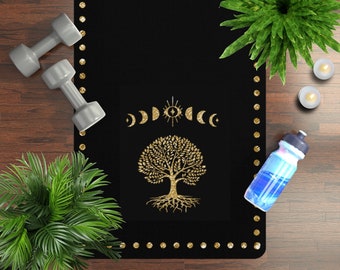 Tapis de yoga, tapis de méditation personnalisé avec cycle de la lune et arbre de vie, cadeau spirituel, cadeau pour amateur de yoga, cadeau santé et remise en forme pour maman