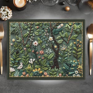 Botanisches Tischset, Natur inspirierte Essmatte, 18 "x 14", 100% Baumwolle Blumentischdekoration umweltfreundlich, Faux Stickerei Design