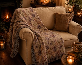 Floral Woven Blanket, 100% Cotton Tapestry Throw Blanket or Wall Hanging, Boho Room Decor Aesthetic, 3 Sizes