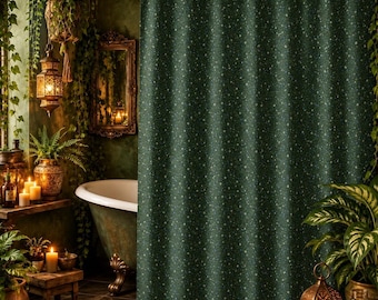 Green Floral Shower Curtain, Botanical Bath Curtain, Nature Inspired Bathroom Decor, Printed Faux Embroidery, 71" x 74"