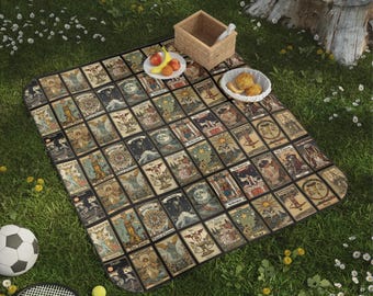 Tarot Card Picnic Blanket, Super Soft, Water-resistant Beach Blanket, Outdoor Blanket, Festival Blanket, Carrying strap included, 61x51”