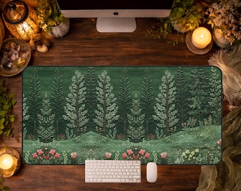Forest Desk Mat, Botanical  Deskmat Aesthetic, Woodland Mousepad, Cute Desk Accessories, Green Desk Pad, 3 Sizes, Printed Design