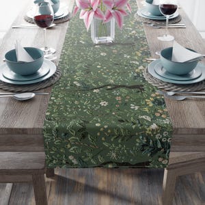 Forest Table Runner, Cottagecore Home Decor, Dining Linens, Cotton or Poly, Gift for Nature Lovers, Farmhouse Table, 16&quot;x72&quot;, Printed Design
