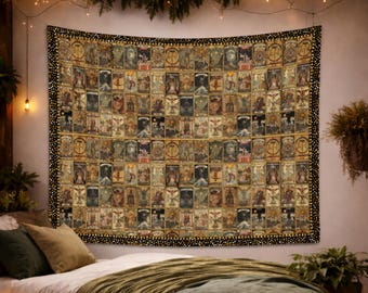 Witchy Vintage Tarot Card Collage Altar Cloth/Wall Art Tapestry, 4 sizes, Tarot Cloth, Altar Decoration or Wall Tapestry, Occult Decor Gifts