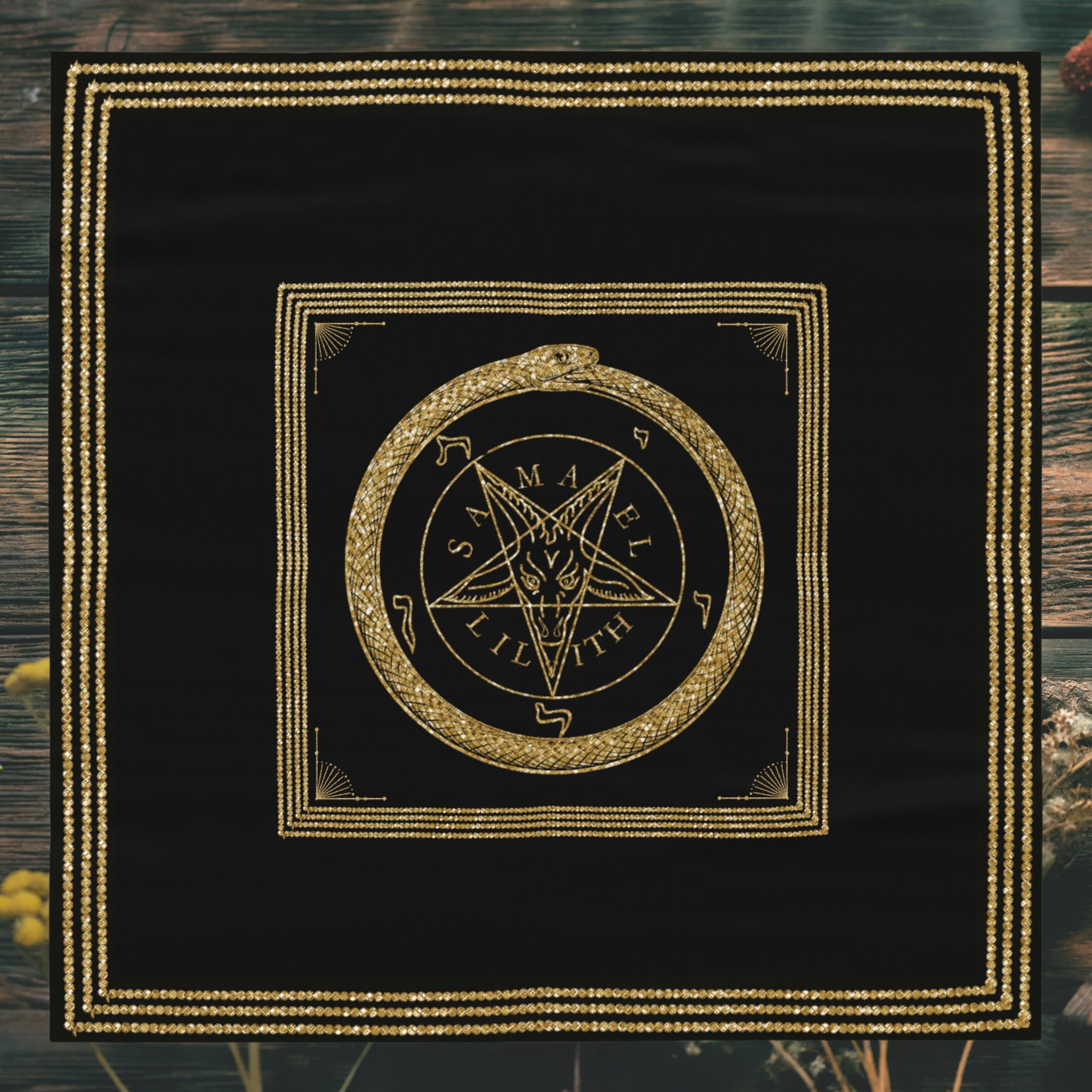 Altar Cloth,  Altar Cloth with Baphomet Sigil & Ouroboros, Divination Tools, Witchy Gifts, Altar Decoration, Alter Tools, Occult Decor Gift