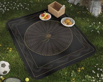 Spiderweb Picnic Blanket, Gothic Outdoor Blanket, Water-resistant Beach Blanket, 61"x51", Printed Design