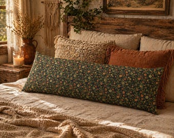 Lichaamskussen met bloemen, op William Morris geïnspireerd extra lang kussen met lendensteun, Dakimakura-knuffelkussen, 54 x 20 inch