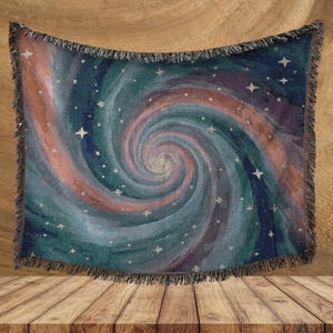 Galaxy Woven Blanket, Cozy Throw Blanket, 100% Cotton Starry Night Decor, Celestial Jacquard Woven Tapestry, Cute Astronomy Lover Gift