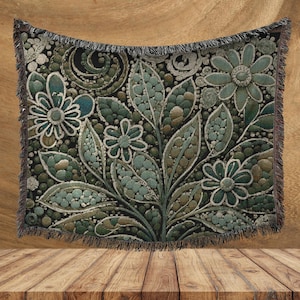 Boho Floral gewebte Decke, gemütliche Wohnkultur, 100% Baumwolle Tapisserie Decke, Bettdecke oder Wandbehang, 3 Größen, niedliches Geschenk für sie