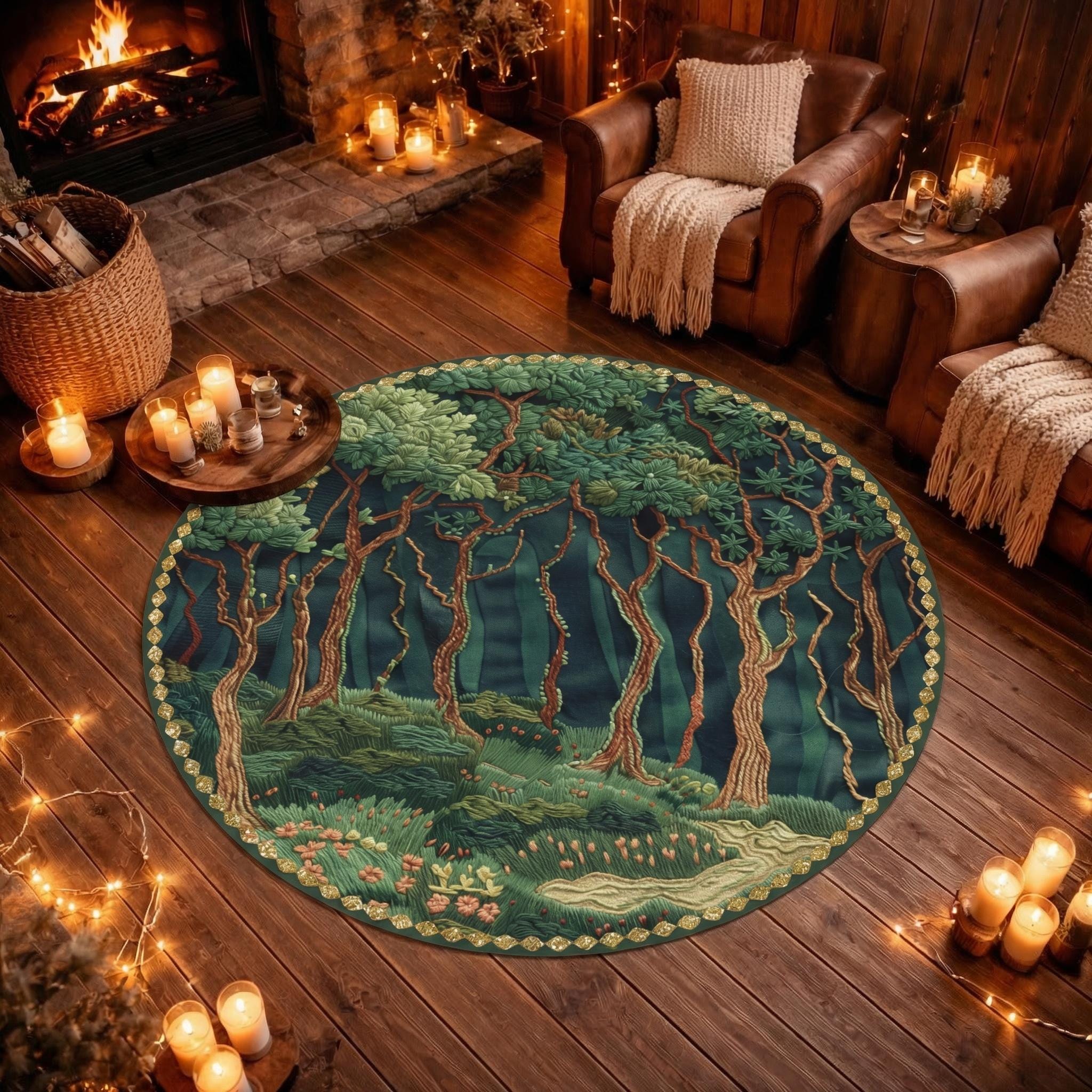 Small Round Forest Rug Forest Rug, Round Rugs for Living Room, Rugs for Bedroom, Custom Rugs ...