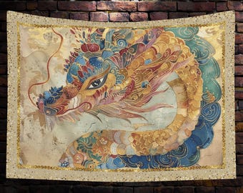 Altar Cloth featuring Dragon, 36”x26” Tarot Cloth, Altar Decoration or Custom Tapestry Wall Hanging, Occult Decor Gift, Witchy Gifts