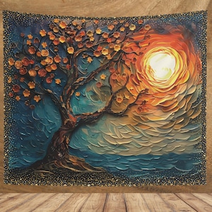 Moonlit Tree of Life Altar Cloth, Tarot Cloth, Altar Decoration or Custom Wall Tapestry, 3 sizes, Occult Decor Gift, Witchy Gifts
