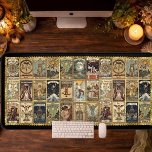 Tapete de escritorio vintage de tarot, bonito tapete de escritorio, alfombrilla de ratón personalizada, accesorios de PC de brujas, 3 tamaños, decoración de Whimsigoth, regalos de brujas