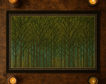 Forest Altar Cloth, Green Witchy Wall Tapestry Hanging, Whimsigoth Wall Art, Altar Decoration Accessories, Witchy Occult Decor  36" x 26"