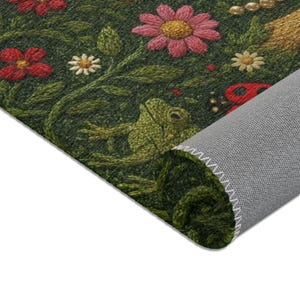 Mushroom & Frog Forest Area Rug, Nature Inspired Decor, Cute Goblincore Living Room Carpet Bedroom Floor Mat, Faux Embroidery Printed Design image 7