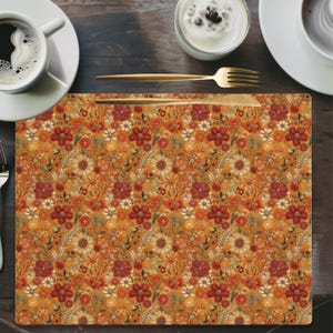 Boho Floral Placemat, 100% Cotton Table Decor, Thanksgiving or Housewarming Gifts, Cottagecore Eco-Friendly, 18" x 14", Printed Design