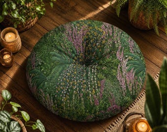 Vloerkussen Wildflower, bloemenmeditatiekussen, getuft leeshoekkussen, Cottagecore-vloerstoelen, bedrukt ontwerp, 2 maten