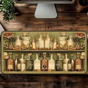 Witchy Potions & Herbs Deskmat, Whimsigoth Desk Decor, Dark Cottagecore Mousepad, Witchy Desk Mat Keyboard Wrist Rest, Cute Desk Accessories