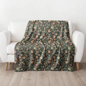 Floral Blanket, Custom Fleece Sherpa Blanket, Dark Cottagecore lover Gift, Boho Couch Throw Blanket, 50”x60” &  60”x80&quot;, New Home Gift