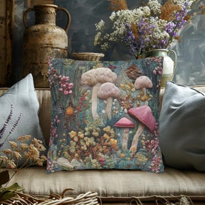 Funda de almohada con diseño de hongos, bonita funda de almohada, 3 tamaños, decorativa, estilo cottagecore, regalo para amantes de los hongos, diseño estampado.