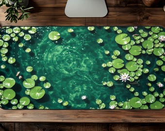 Green Lily Pad Deskmat, Water Lilies Mousepad, Pond Desk Mat, Stream Play Mat, Tranquil Desk Mat, Botanical Desk Mat, 3 Sizes, Gift for Her