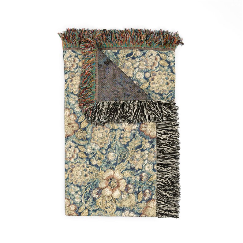 Floral Woven Blanket, Vintage Style Home Decor, Jacquard Heirloom Tapestry Throw, Cottagecore Decor Gift for Weddings or Housewarming image 12
