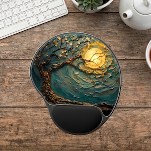 Moonlit Fall Tree Wrist Rest Mouse Pad, Keyboard Wrist Rest, Custom Ergonomic Mouse Pad, Cute Office Desk Accessories, Gift for Colleague