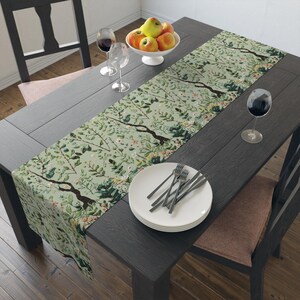 Forest Table Runner, Cotton or Poly, Whimsical Home Decor, Dining Kitchen Linens, Gift for Nature Lovers, Farmhouse Table, Printed Design