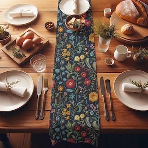 Wildflowers Table Runner, Floral Table Decor, Spring/Summer Cottagecore Kitchen Decor, Cotton or Poly Table Linen, 2 sizes, Printed Design