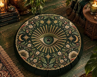 All-Seeing Eye Floor Pillow, Round Tufted Meditation Cushion, Witchy Reading Nook Cushion, Mystical Floor Seating, Printed Design, 2 Sizes