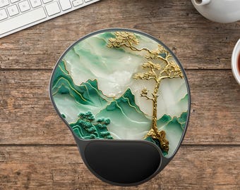 Asiatische Jade und Gold Handgelenkauflage Mauspad, gedruckte Tastatur Handgelenkauflage, ergonomische Mauspad, niedliches Schreibtischzubehör, gedrucktes Design