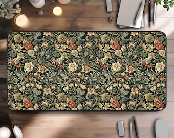 Tapete de escritorio floral: elegante tapete de ratón inspirado en William Morris, decoración natural para el hogar y la oficina, tapete de escritorio estético, lindos accesorios de escritorio, 3 tamaños