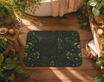 Darkcore Cottage Blumen-Badematte - Elegantes Ästhetisches Badezimmer-Dekor, süßes Badezimmer-Accessoires, künstliche Stickerei, 2 Größen