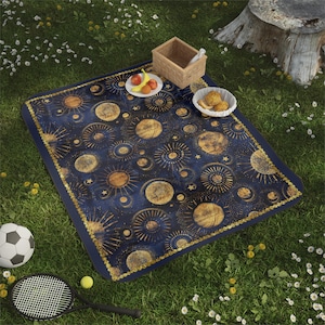Celestial Picnic Blanket, Super Soft, Waterproof, Washable Beach Blanket, Outdoor Blanket, Camping Blanket, Carrying strap included, 61x 51”